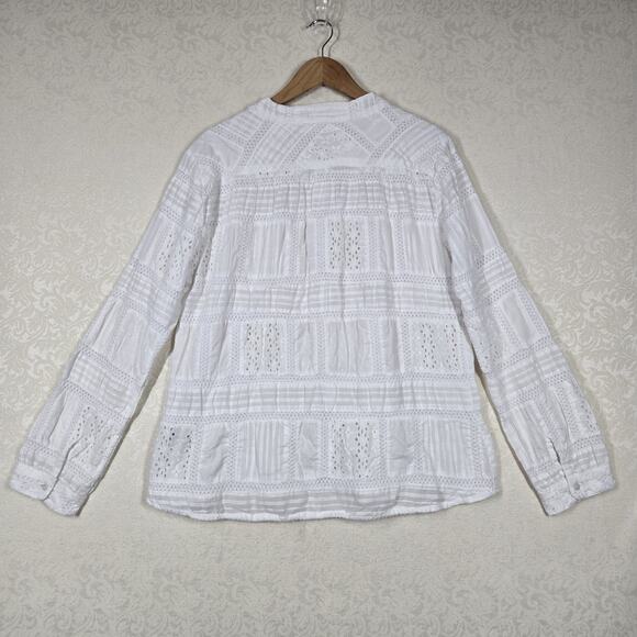 Dylan Patchwork Top sz XL White Cotton Button Front Embroidered Boho Fairycore - Picture 9 of 16